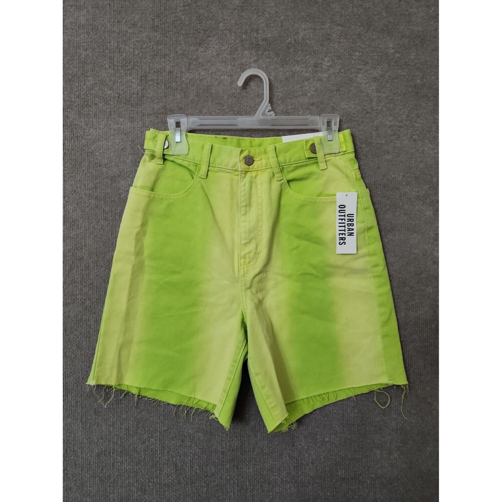 BDG Longline Carpenter Shorts Womens 27 Lime Green Raw Hem Denim NEW - Picture 2 of 12